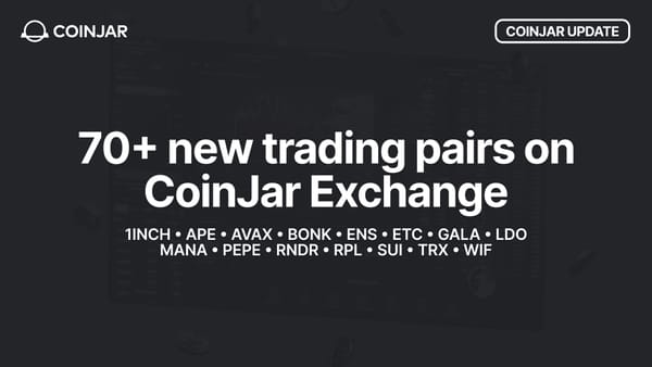 New trading pairs added to CoinJar Exchange